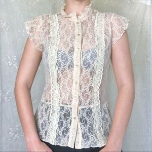 sheer lace button down blouse 💫